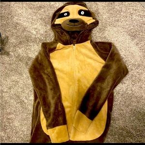 Fuzzy sloth onesie with hood